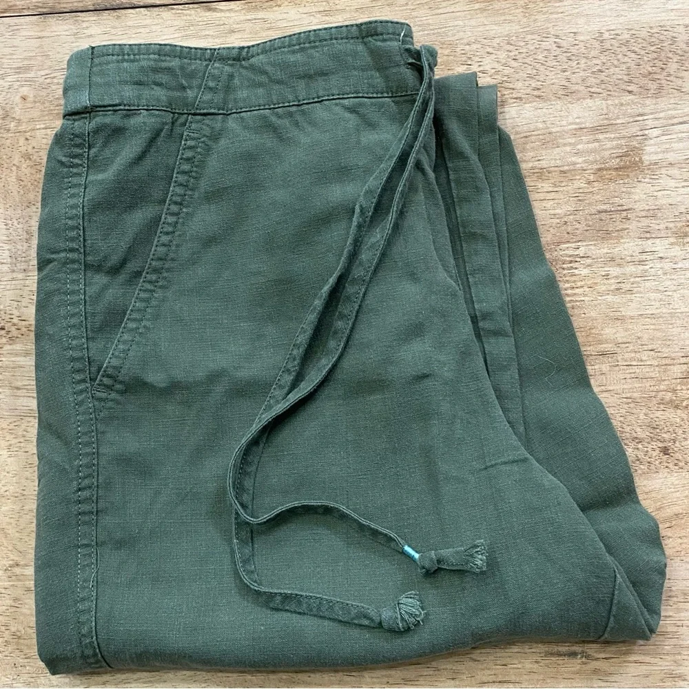 J Crew Denim Women’s Small Linen Blend Army Green Front‎ Tie Crop Seaside Pant